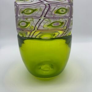 Hand Blown Green and Purple Glass Art Vase